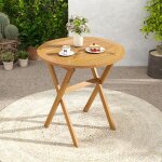 Table basse de jardin ronde costway table pliante en bois d?acacia 70 cm plateau spacieux � lattes pour ...