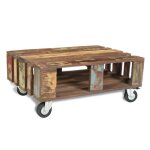 Table basse - kai - bois massif - 4 roulettes - multicolore - 80x56x34 cm