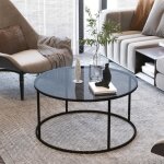 Table basse kolari forme ronde en verre tremp fum 45 x 80 cm noir [en. casa]