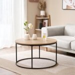 Table basse kuhmoinen ronde diamètre 80 cm noir et effet bois Table basse kuhmoinen ronde diamètre 80 cm noir et effet bois