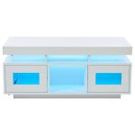 Table basse laqu�e brillante blanc 100�50�43 cm avec rangement �clairage led et appli port de chargement ...