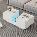 Table basse led 100�50�35 cm - redom - avec 2 tiroirs et finition laqu�e - en mdf blanc