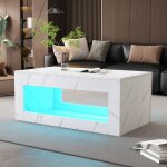 Table basse led blanc 100x50x50 cm table de salon moderne avec espace de rangement ouvert et finition ...