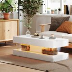 Table basse led blanc avec rangement 2 tiroirs table dappoint de canap� salon et la chambre 120�50�42cm ...