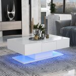 Table basse led blanche avec rangement 2 tiroirs port usb finition laqu�e brillante - salon / chambre ...