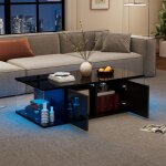 Table basse led moderne 100x50x30 cm table de salon avec 2 rangements int�gr�s plateau verre tremp� brillant ...