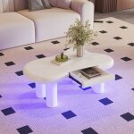 Table basse maisentiel blanche en forme de nuage led multicolore et tiroir rangement