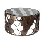 Table basse metrix ronde 60 cm bronze avec structure effet �caille ? table basse design en m�tal et verre ...