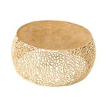 Table basse metrix ronde 73 cm dor�e avec motif g�om�trique ? table basse design en aluminium et plateau ...