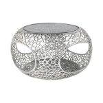 Table basse metrix ronde 74 cm argent�e avec plateau en verre tremp� noir ? table basse design avec niches ...