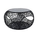Table basse metrix ronde 74 cm noire avec plateau en verre tremp� ? table basse design avec niches ouvertes ...
