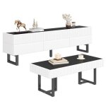 Table basse & meuble tv moderne rayures noir blanc rangement salon - 170 x 35 x 47 cm & 110 x 50. 5 x ...