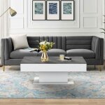 Table basse 110x60x40 cm blanc / imitation b�ton en panneau de particules y compris 2 compartiments de ...