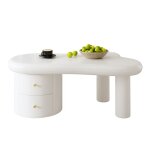 Table basse moderne blanche 97 x 64 x 42 cm plateau mdf 2 tiroirs bords arrondis