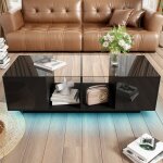Table basse moderne - �clairage led 16 couleurs - 120x50x385 cm - noir brillant - espace de rangement ...