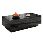 Table basse moderne noire brillante - tiroirs et compartiment coulissant - table de salon rectangulaire ...