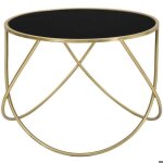 Table basse moderne ronde 60 cm en m�tal dor� et verre noir ring