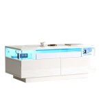 Table basse moderne verre tremp� brillant 90x45x35. 5 cm plateau led 2 tiroirs �clairage int�gr� pour ...