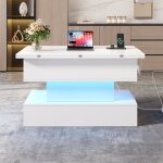 Table basse modulable blanche 100 x 50 x 515 cm relevable extensible led prise usb - c