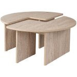 Table basse - moira - ronde - effet marbre travertin - 90 x 90 x 41 cm