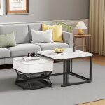 Table basse multifonction pour salon stable avec tiroir finition marbre brillant mdf + m�tal blanc + ...