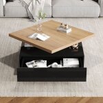 Table basse multifonctionnelle carr�e pivotante � 360� double couche brillante avec tiroir table dappoint ...