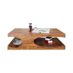 Table basse noma 118 cm en bois de sheesham ? table basse design en bois massif avec niches