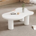 Table basse nuage 107 cm ? blanc ? plateau mdf laqu� ? pieds pvc ? patins feltre ? design unique
