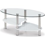 Table basse - opunake - ovale - verre trempé - 3 espaces de rangements Table basse - opunake - ovale - verre trempé - 3 espaces de rangements