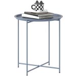 Table basse - outsunny - ronde plateau amovible avec bord relev� pieds pliables - m�tal - bleu gris