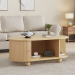 Table basse ovale 100�50�40 cm - redom - avec rangement modulable et portes coulissantes - en mdf couleur ...