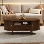 Table basse ovale 100 x 50 x 36 cm en noyer avec 1 tiroir et 2 portes table appoint avec espace de rangement ...