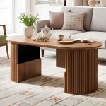 Table basse ovale 105 x 50 x 46. 5 cm - design r�tro - avec rangement - noyer mdf