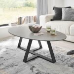 Table basse ovale 120x70x35 cm en c�ramique gris et pied noir