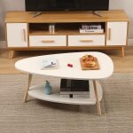 Table basse ovale blanc laqu� - bul - 2 couches - pieds en h�tre