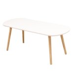 Table basse ovale - bois massif - style scandinave - blanc - 110x55x45cm