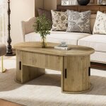Table basse ovale ch�ne 100 x 50 x 405 cm plateau relevable rangement avec portes coulissantes