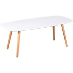 Table basse ovale - design scandinave - pieds en bois dhévéa - plateau blanc - 110x50x40cm Table basse ovale - design scandinave - pieds en bois dhévéa - plateau blanc - 110x50x40cm