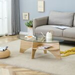 Table basse ovale design scandinave - plateau verre tremp� 06 cm - pieds courb�s clair - structure �ventail ...
