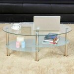 Table basse ovale huhu - verre tremp� - acier inoxydable - 90 * 50 * 43cm