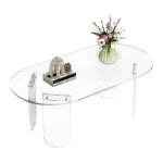 Table basse ovale - meuble en acrylique transparent moderne design pour salon - 95x50x35cm