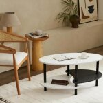 Table basse ovale moderne - mengda - 2 niveaux - tables dappoint en bois blanc et noir - design compact ...