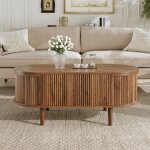 Table basse ovale noyer l 100 x p 48 x h 535 cm plateau relevable rangement mdf