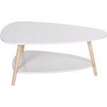 Table basse ovale - pieds en h�tre - style scandinave et moderne - blanc - 97x51x38cm