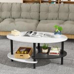 Table basse ovale avec plateau tables basses de salon � 3 niveaux meuble de salon design moderne 90�50�42cm ...