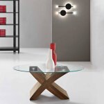 Table basse ovale avec plateau en verre tito couleur teck