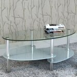 Table basse ovale qian - verre tremp + mtallique - blanc + transparent - 3 niveaux de rangement