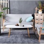 Table basse ovale de salon - style scandinave - blanc - 110x55x45cm