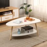 Table basse ovale scandinave - blanc - 90 * 60 * 40cm - 2 �tag�re - bois massif
