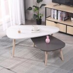 Table basse ovale scandinave blanc et gris laqué - popsmit - 98 * 61 * 39cm & 88 * 48 * 32. 5cm Table basse ovale scandinave blanc et gris laqué - popsmit - 98 * 61 * 39cm & 88 * 48 * 32. 5cm